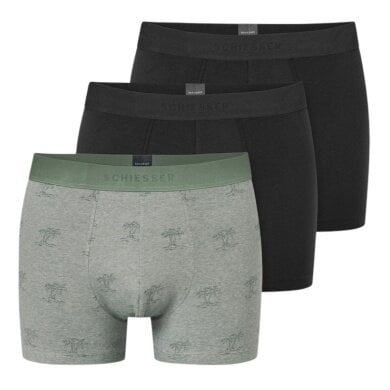 Schiesser Unterwäsche Boxershorts 95/5 Webgummibund Herren-Shorts schwarz/grau Herren - 3 Stück