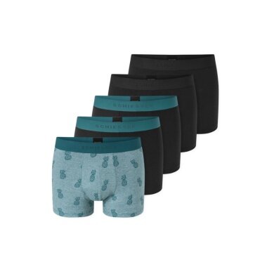 Schiesser Unterwäsche Boxershorts 95/5 Organic Cotton Webgummibund schwarz/grün gemustert Herren - 5 Stück