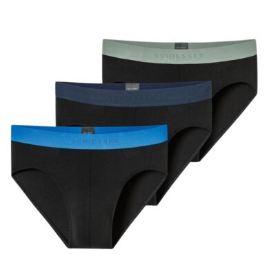 Schiesser Unterwäsche Slip Rio Organic Cotton Webgummibund 95/5 mehrfarbig schwarz Herren - 3 Stück