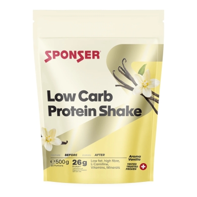 Sponser Low Carb Protein Shake (hochwertiges Protein aus Molke, Milch und Ei, 300mg L-Carnitin pro Portion) Vanille 500g Beutel