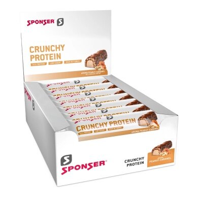Sponser Crunchy Protein Riegel (über 30% Proteinanteil, nur 1,8g Zucker pro Riegel) Erdnuss/Karamell 12x50g Box