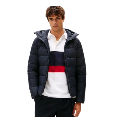 Tommy Hilfiger Winter-Steppjacke Mid Weight Hooded (warm, mit Kapuze) dunkelblau Herren