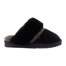 Warmbat Hausschuhe Pantoffel Flurry Suede Tape mit Merino Schaffell schwarz Damen