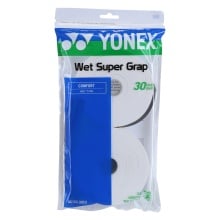 Yonex Overgrip Wet Super Grap 0.6mm (Komfort/glatt/leicht haftend) weiss 30er Clip-Beutel