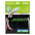 Besaitung mit Badmintonsaite Yonex Aerobite Hybrid 0.61/0.67 weiss/rot
