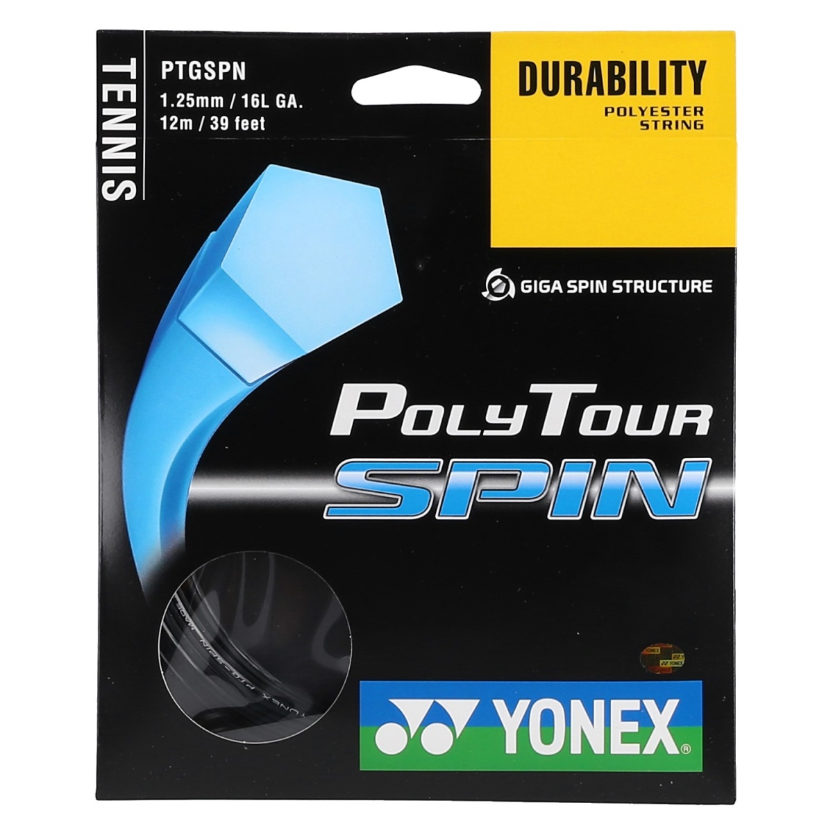 0,46 €/m Yonex Poly Tour Spin 125 Black 200 m Tennis Strings 
