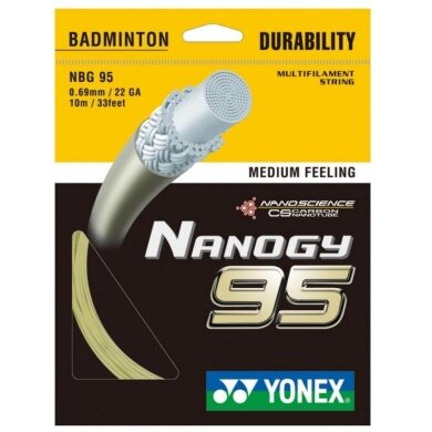 Besaitung mit Badmintonsaite Nanogy 95 (Haltbarkeit+Power) silber