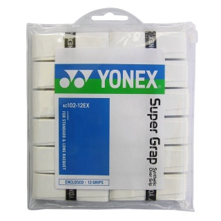 Yonex Overgrip Wet Super Grap 0.6mm (Komfort/glatt/leicht haftend) weiss 12er Clip-Beutel