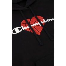 Champion Kapuzenpullover (Hoodie gefüttert) Logo mit Basketballherz-Print schwarz Damen