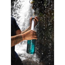 LifeStraw Trinkflasche Go mit Wasserfilter, Verschluss mit Silikonmundstück, Karabiner blau - 1 Liter