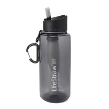 LifeStraw Trinkflasche Go mit Wasserfilter, Verschluss mit Silikonmundstück, Karabiner grau - 1 Liter