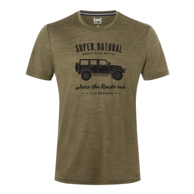 super natural Freizeit-Tshirt Graphic All Terrain - Merinowollmix - olivegrün Herren