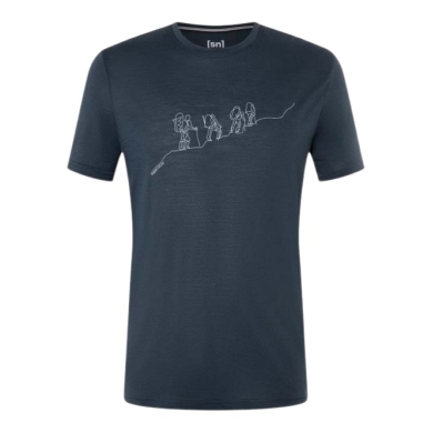 super natural Wander-/Freizeit Tshirt Graphic Hiking - Merinowollmix - blueberry navyblau Herren