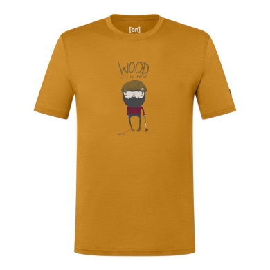 super natural Freizeit-Tshirt Wood Crafti Tee (Merino-Mix) gelb Herren