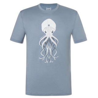 super natural Sport-/Freizeitshirt Octopussy Tee (Merino-Mix, bequeme Passform) stonegrau/blau Herren