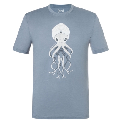 super natural Sport-/Freizeitshirt Octopussy Tee (Merino-Mix, bequeme Passform) stonegrau/blau Herren