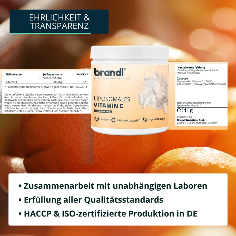 Brandl Liposomales Vitamin C (500mg Vitamin C pro Kapsel) 120 Kapseln