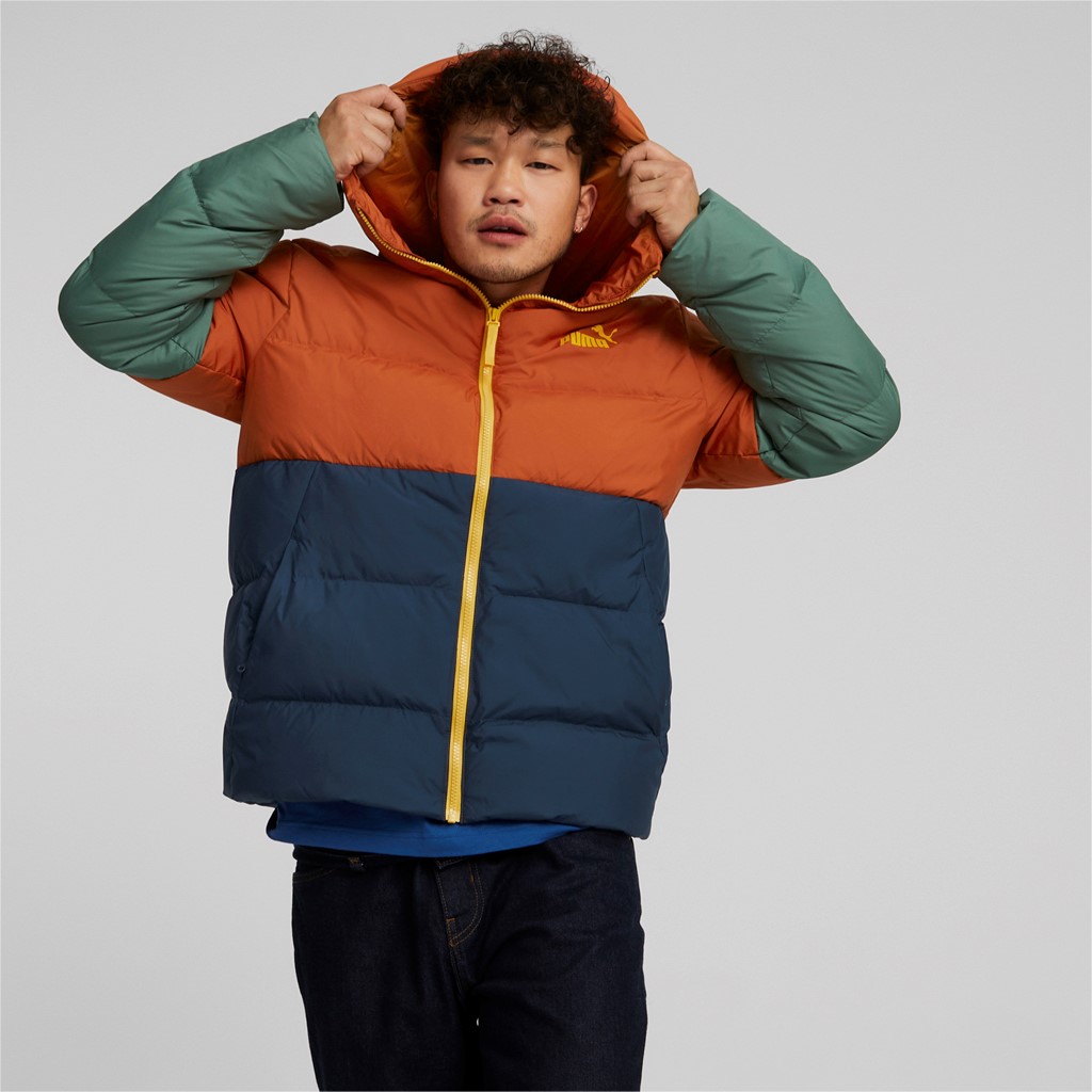 Puma Daunen-Winterjacke Power Hooded Down Puffer orange/blau/grün