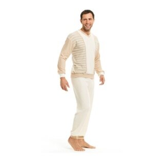 Medima Pyjama Frottee (100% Baumwolle, Hose+Langarmshirt) Unterwäsche beige/weiss Herren (Gr. S-XL)