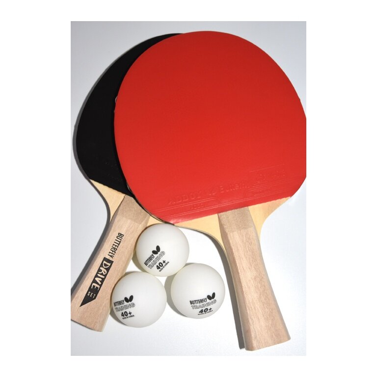 Butterfly Tischtennis Drive Set - 2 Schläger, Addoy Belag 1,0 mm, konkaver Grifform und 3 Trainingsbällen