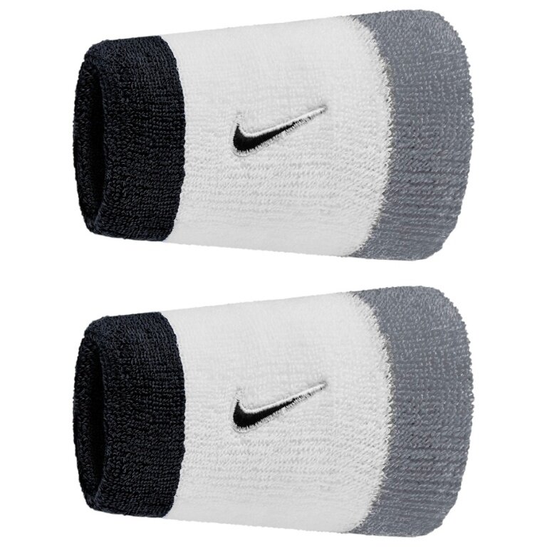 Nike Schweissband Swoosh Classic Doublewide Jumbo (Baumwollmix) 2025 weiss/grau/schwarz - 2 Stück