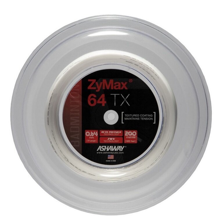 Ashaway Badmintonsaite Zymax 64 TX weiss 200m Rolle