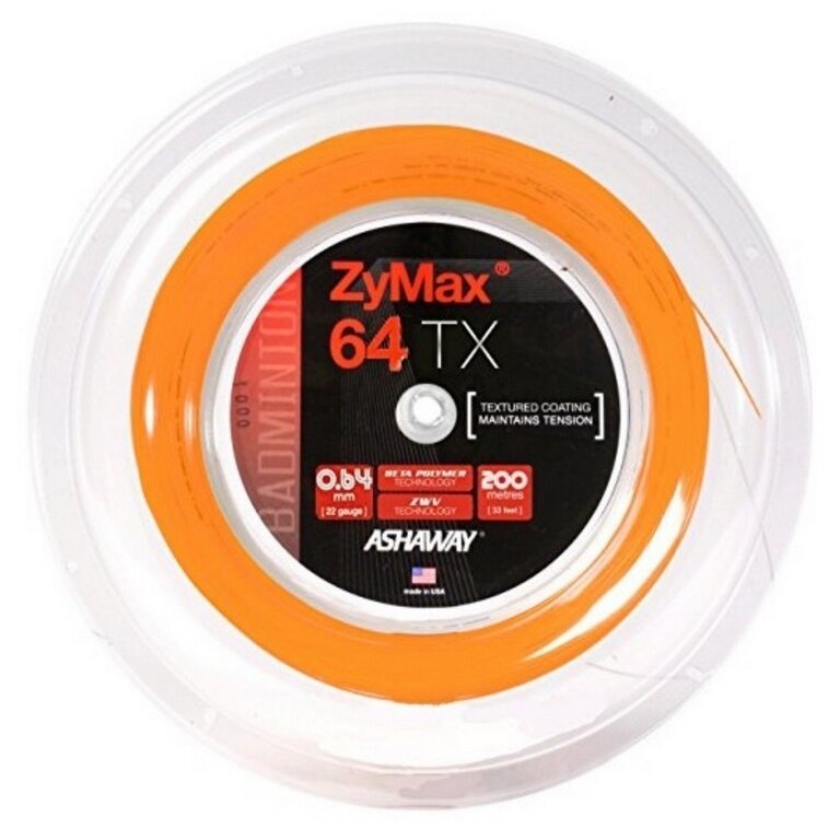 Ashaway Badmintonsaite Zymax 64 TX orange 200m Rolle
