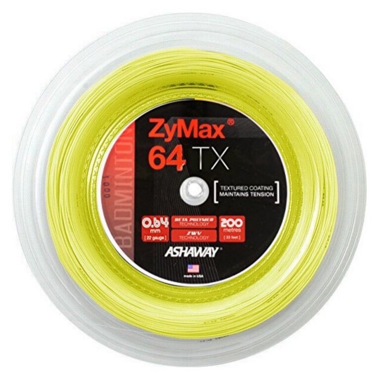 Ashaway Badmintonsaite Zymax 64 TX gelb 200m Rolle