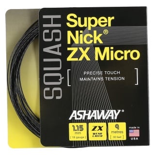 Besaitung mit Ashaway Squashsaite Super Nick ZX Micro schwarz 1.15