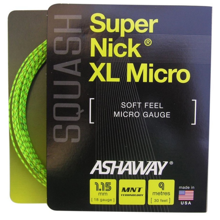 Besaitung mit Squashsaite Ashaway Super Nick XL Micro gelb