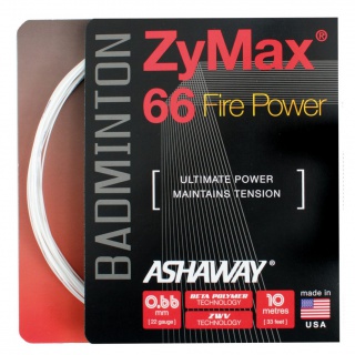 Besaitung mit Badmintonsaite Ashaway Zymax 66 Fire Power weiss