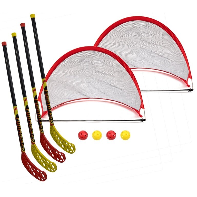 Bandito Funhockey-Set Mini (Floorball) Pop Up Tor (4x schläger, 4x Bälle, 2x Tor Mini)