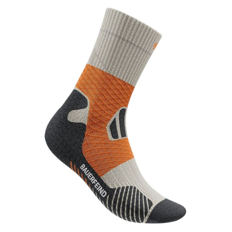 Bauerfeind Sportsocke Trail Run Mid Cut (Kompressionssocke) grau/orange Herren - 1 Paar