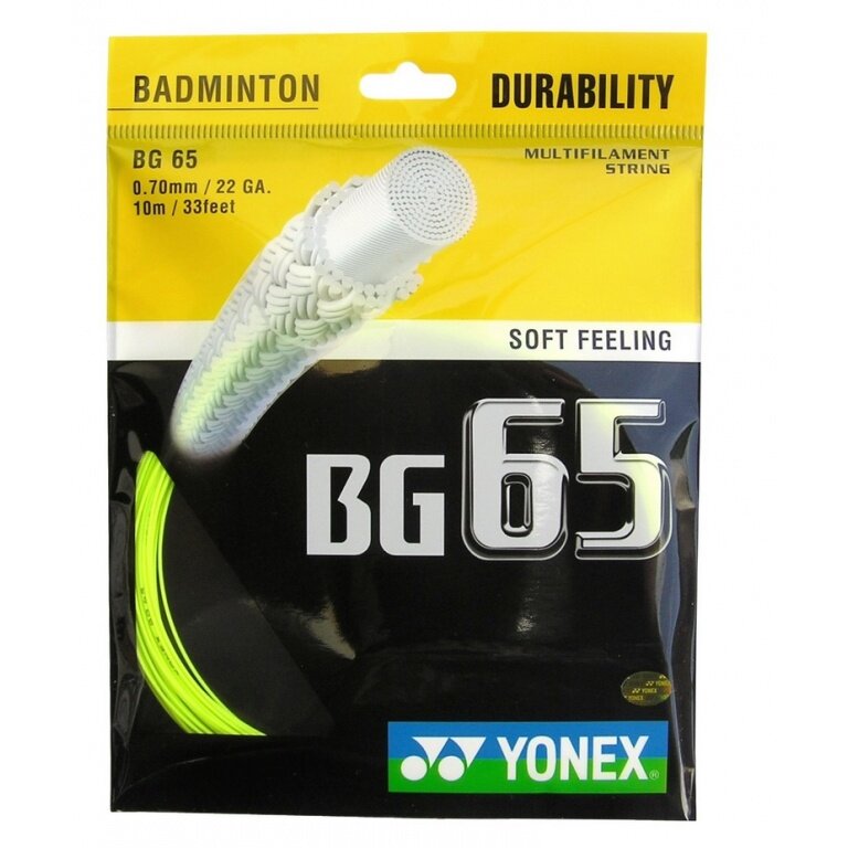 Besaitung mit Badmintonsaite Yonex BG65 (Allround+Haltbarkeit) gelb