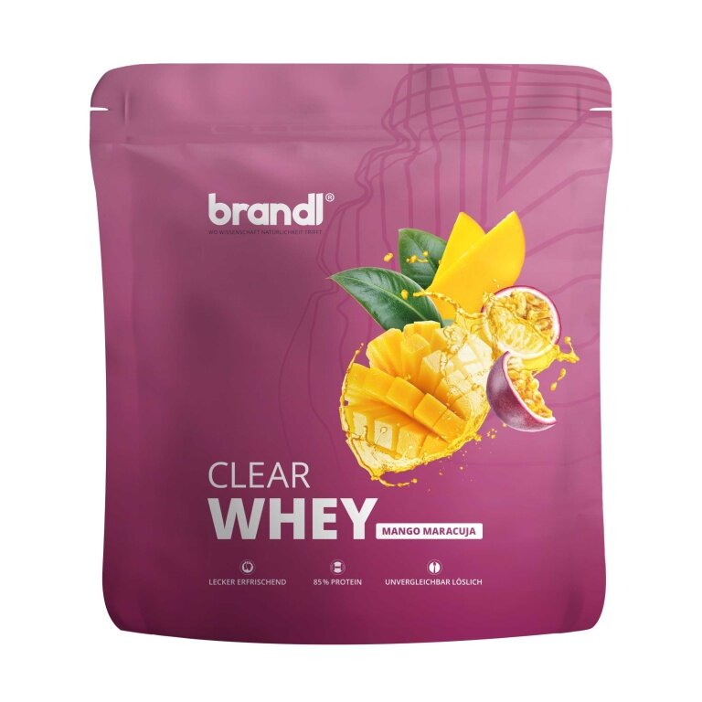 Brandl Protein Pulver Clear Whey Isolate (erfrischender Protein-Drink) Mango/Maracuja 800g Beutel
