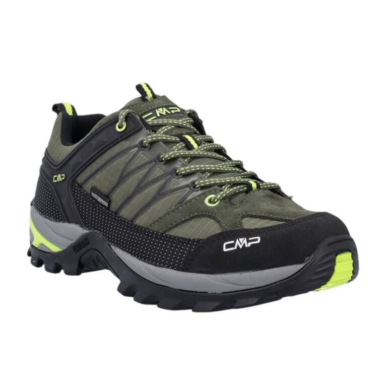 CMP Wanderschuhe Rigel Low WP (Trekking, wasserdicht) dunkelgrün/schwarz/fluogelb Herren