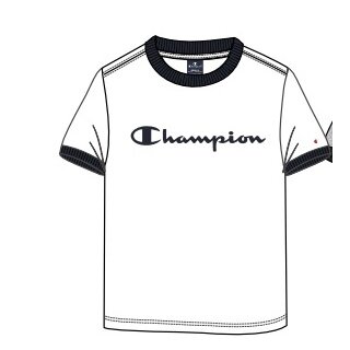 Champion Freizeit-Tshirt (Baumwolle) Crew Ringer mit Logo-Schriftzug 2023 weiss Jungen