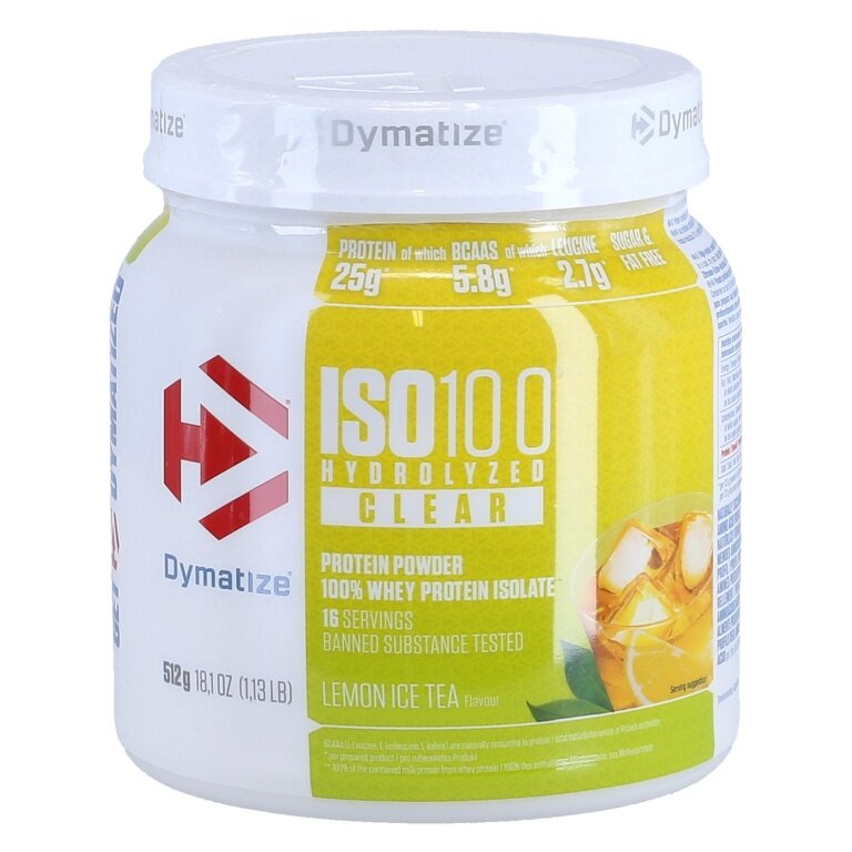 Dymatize Iso100 Clear Hydrolyzed Isolat Protein Pulver Lemon Ice Tea (Zitroneneistee) 512g Dose