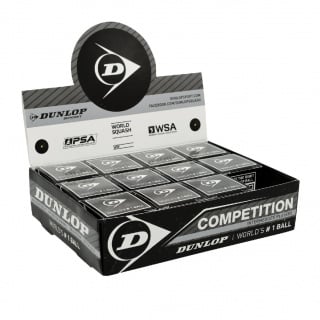 Dunlop Squashball Competition (1 gelber Punkt, Speed langsam) schwarz - 12 Bälle im Karton
