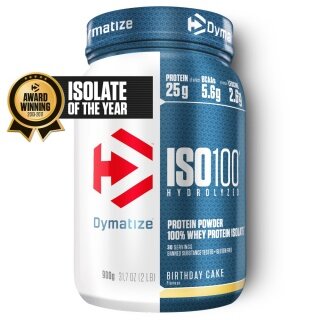 Dymatize Iso100 Hydrolyzed Isolat Protein Pulver Birthday Cake 932g Dose