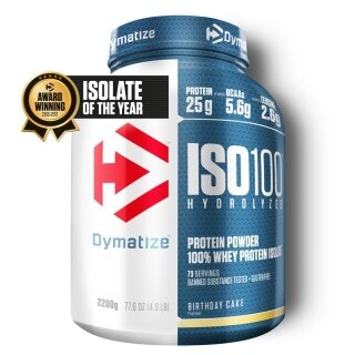 Dymatize Iso100 Hydrolyzed Isolat Protein Pulver Birthday Cake 2264g Dose