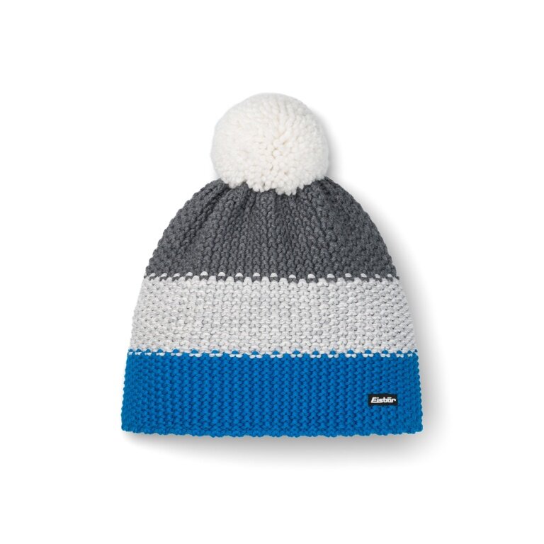 Eisbär Wintermütze Star mit Bommel (Pompon) blau/grau - 1 Stück