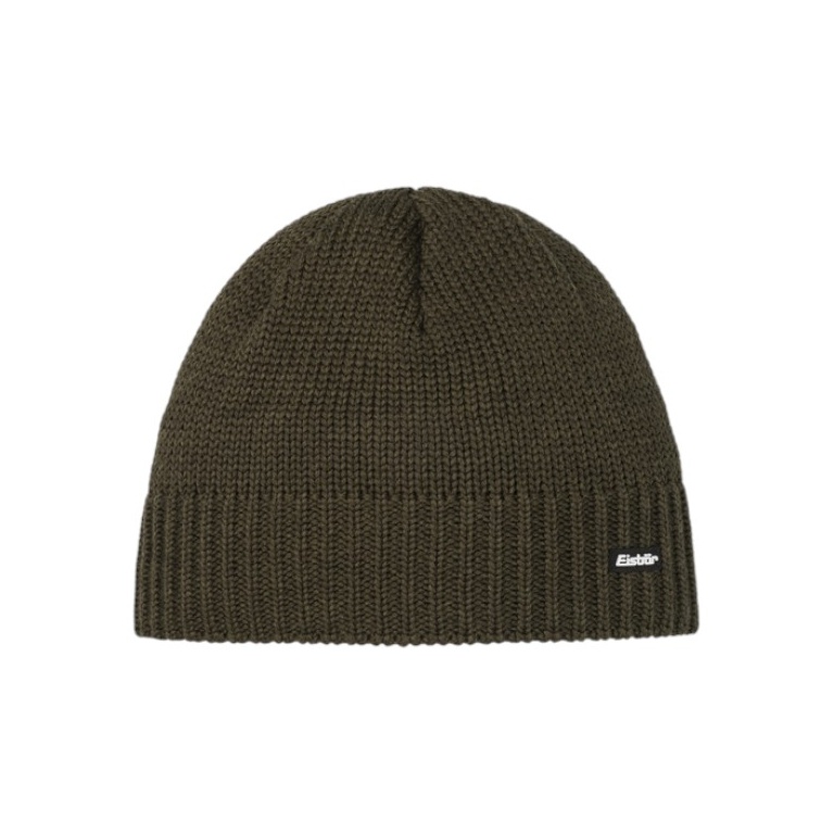 Eisbär Wintermütze (Beanie) Trop Strickmuster Merinowolle - khakigrün - 1 Stück