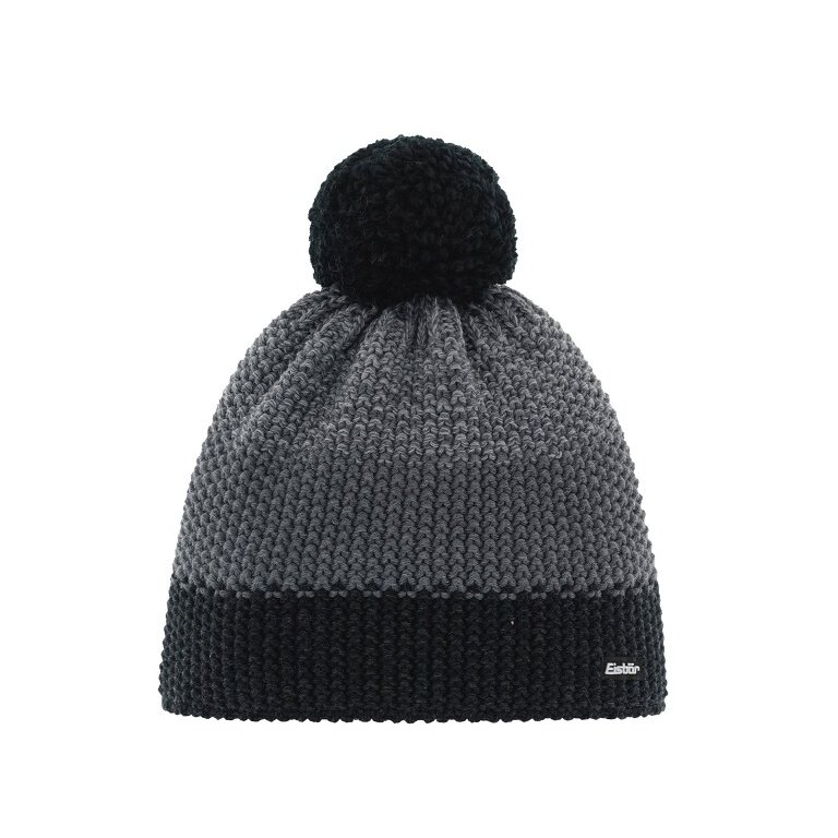 Eisbär Wintermütze (Bommel) Star Pompon grau/schwarz Kinder