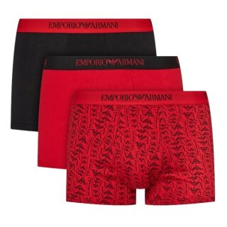 Emporio Armani Unterwäsche Boxershorts Trunk Cotton schwarz/rot gemustert Herren - 3 Stück