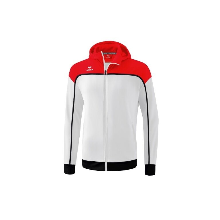 Erima Trainingsjacke Change mit Kapuze (rec. Polyester, strapazierfähig, mit Reißverschlusstaschen) weiss/rot Jungen