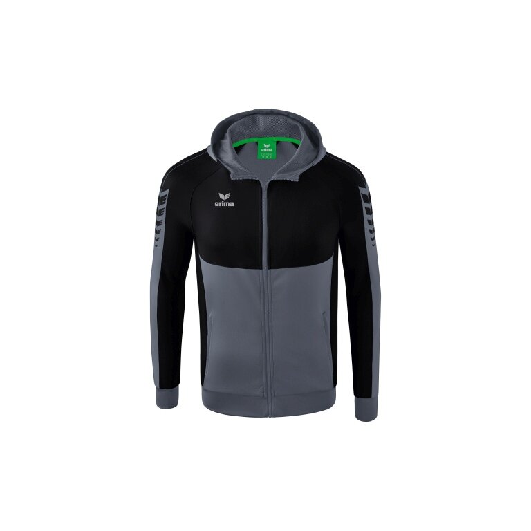 Erima Trainingsjacke Six Wings mit Kapuze (Baumwollmix, weich und bequem) grau/schwarz Jungen