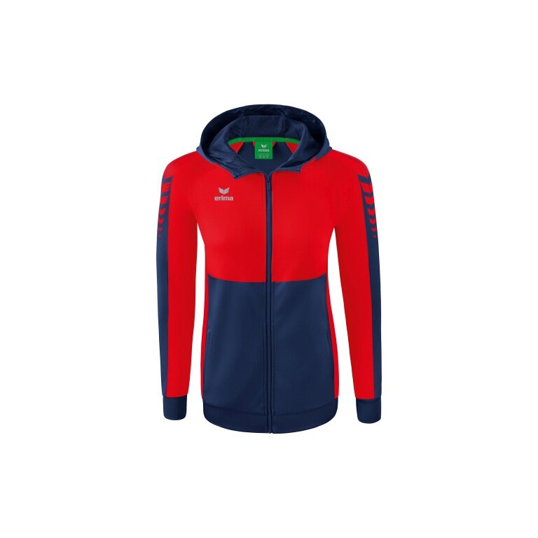 Erima Trainingsjacke Six Wings mit Kapuze (Baumwollmix, weich, bequem, taillierter Schnitt) navyblau/rot Damen