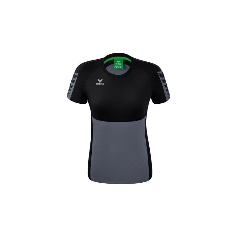 Erima Sport-Shirt Six Wings (100% Polyester, taillierter Schnitt, schnelltrocknend) grau/schwarz Damen