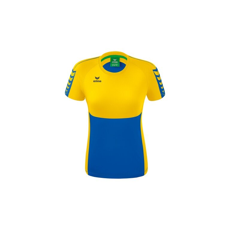 Erima Sport-Shirt Six Wings (100% Polyester, taillierter Schnitt, schnelltrocknend) navyblau/gelb Damen